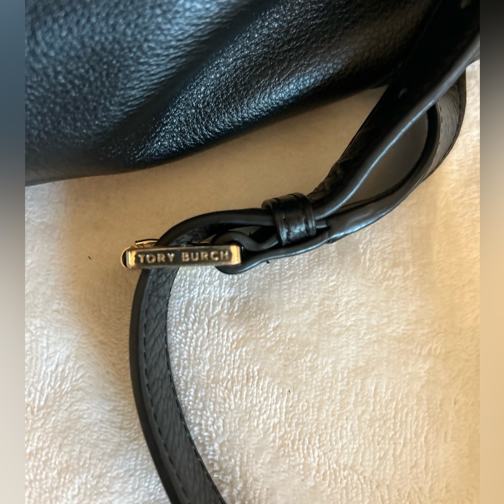 Tory Burch Black Leather Logo Drawstring Backpack - Picture 13 of 16